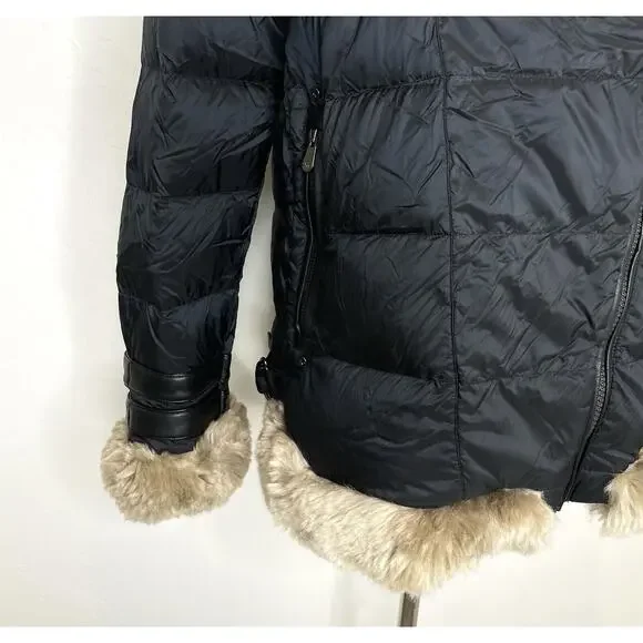 Alp N Rock Duck Down Puffer Coat Faux Fur Womens Large Black Long Buckles Jacket - Picture 3 of 13
